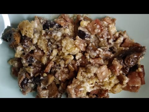 Huevos revueltos con bacón y champiñones salteados, fácil y rico con Thermomix