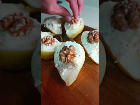 🍐Peras asadas con gorgonzola, nuez y miel 🍯 #receta #recetas #pera #recetasana #queso #gorgonzola