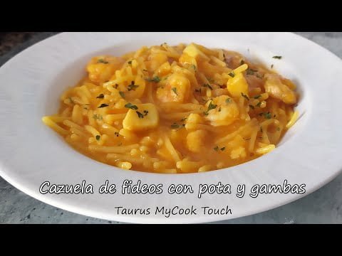 Cazuela de fideos con pota y gambas en Taurus MyCook Touch