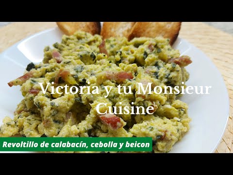 Cómo hacer un REVUELTO DE CALABACÍN, CEBOLLA Y BEICON en Monsieur Cuisine y Thermomix