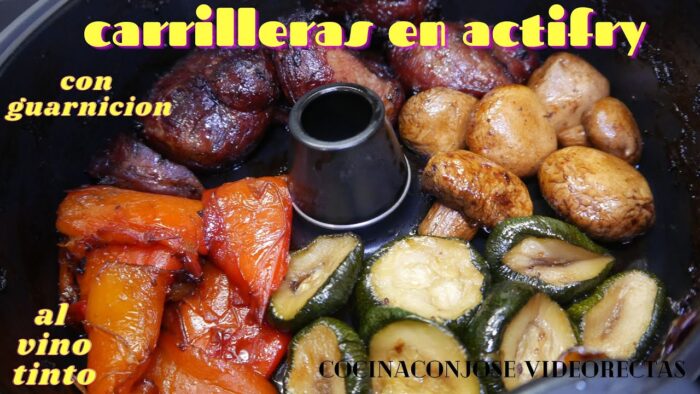 CARRILLERAS DE CERDO CON GUARNICION EN FREIDORA DE AIRE ACTIFRY, 2.0, al vino tinto