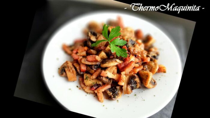 Beicon y champiñones dorados. Alta Temperatura con THERMOMIX