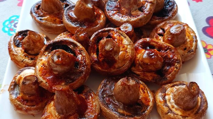 Champiñones con salsa barbacoa en freidora de aire. @Recetaslinakysylenko