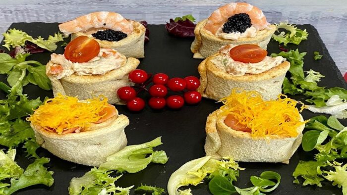 RECETAS CON FREIDORA DE AIRE CANAPÉS CON PAN DE MOLDE Cestas 🧺 con pan 🍞 de molde!!!