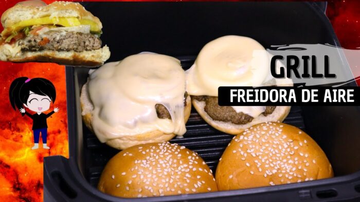 Hamburguesas en el grill de la freidora de aire