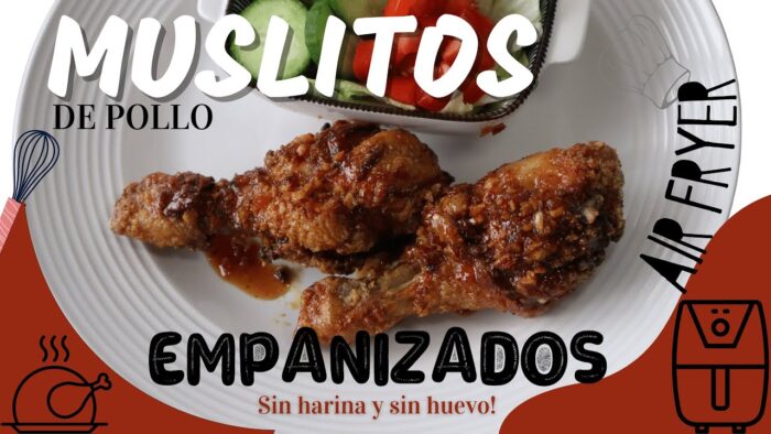 Receta Muslitos de Pollo Empanizados en la Freidora de Aire! con salsa Especial! sin harina ni huevo