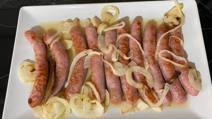 SALCHICHAS DE POLLO AL VINO,EN  FREIDORA DE AIRE¡y sin nada de aceite ¡