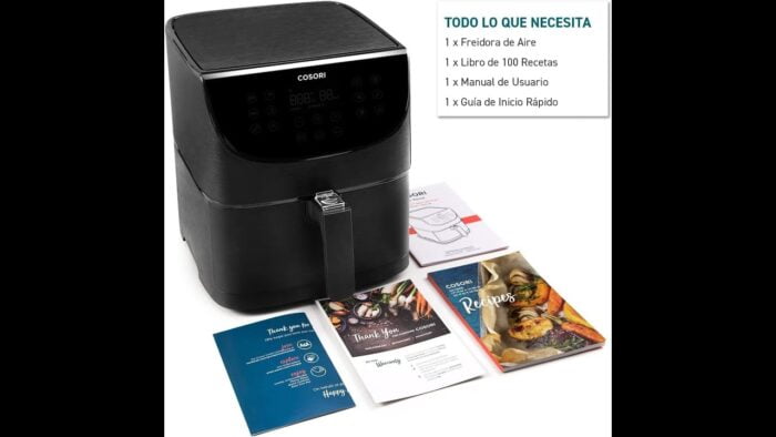 COSORI Freidora sin Aceite 5.5 L, freidora aire caliente con 100 recetas en español, 11 programas.