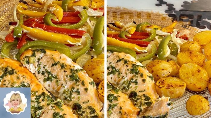 RECETAS CON FREIDORA DE AIRE  SALMON  🦈 EN PAPILLOTE CON PATATAS FRANCESAS 👩🏻‍🍳👍👏😋!!