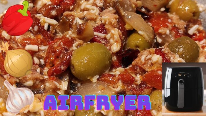 ENSALADA de PIMIENTOS ROJOS en FREIDORA de AIRE+HUEVOS COCIDOS en  AIRFRYER