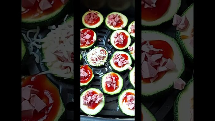 Mini pizzas de calabacín o berenjena en freidora de aire. Airfryer.