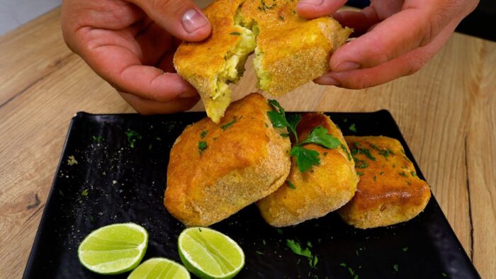 Pescado en forma de tortitas preparadas en freidora de aire || Tortitas de pescado