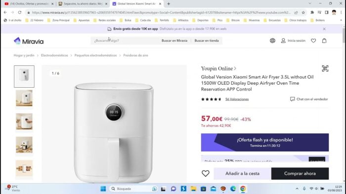 🍳¡Oferta Miravia! Mi Smart Air Fryer 3.5L Freidora de Aire Sin Aceite  barato 51€ ¡49 DTO! Opinión🍳