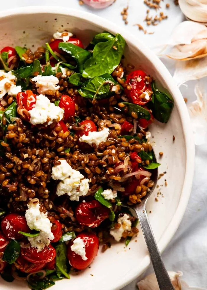 Farro Salad with Sizzled Dressing