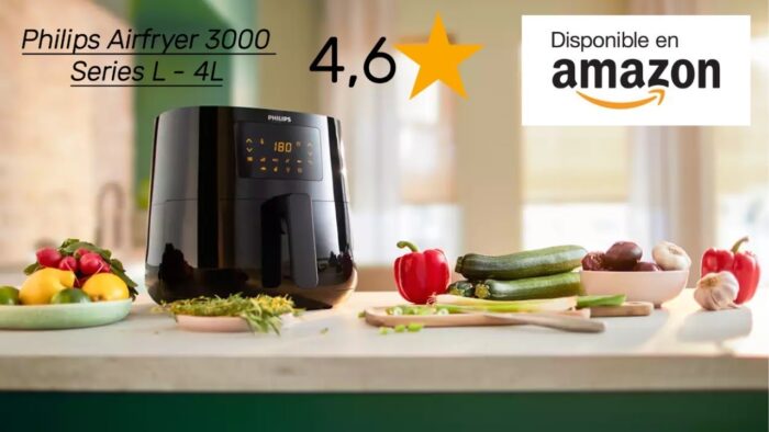 Philips Airfryer 3000 Series L, 4L 3 En 1 Freidora De Aire, 90% Menos Grasa Con Tecnología Rapid Air