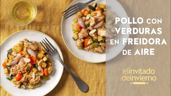 {Pollo con verduras} en freidora de aire