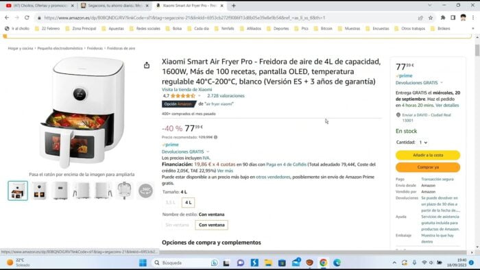 🍳 ¡Oferta Amazon! Freidora aire Xiaomi Smart Air Fryer Pro barato 77€ ¡40 DTO! Opinión | Descuento 🍳