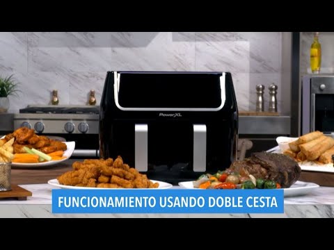 Freidora de aire PowerXL digital doble cesta gran capacidad 9.5L- funcionamiento usando doble cesta.
