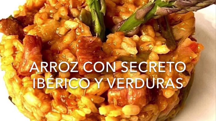 Arroz con verduras y secreto con thermomix ibérico con Thermomix