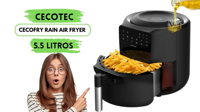 CECOTEC RAIN AIR FRYER Freidora de Aire sin Aceite de 5,5 L550 W, Spray de Aceite Incorporado, Pulve
