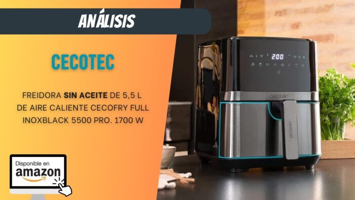 Cecotec Freidora de Aire Cecofry Full InoxBlack 5500 Pro. 1700 W, de 5,5 L Tecnología PerfectCook