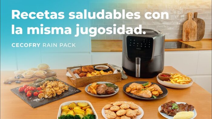 Cecofry Rain Pack Freidora de aire de 5,5 L con spray de aceite incorporado y manual con 7 niveles.