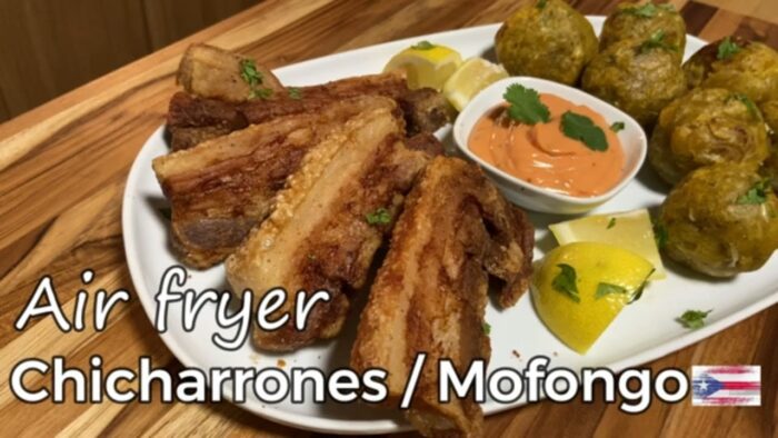 Chicharrones y Mofongo en freidora de aire (Air fryer Chicharrones & Mofongo Boricua)