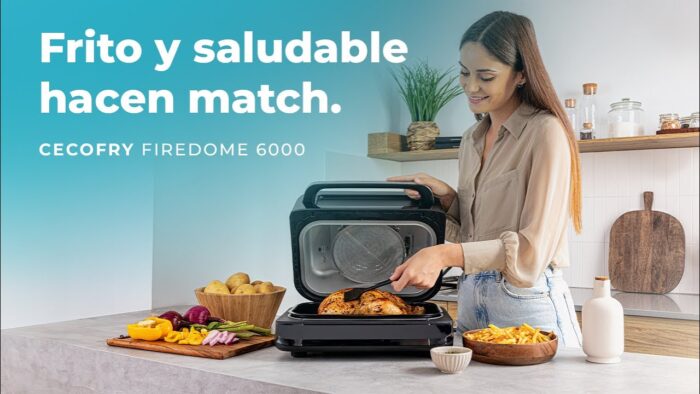 Freidora de aire grill Cecofry FireDome 6000 de 2400 W, 6 modos de cocción y 4 niveles de grill.