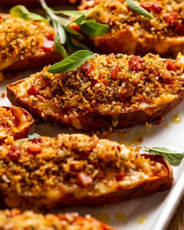 Holiday Stuffed Sweet Potato – with bacon, pecans & sage