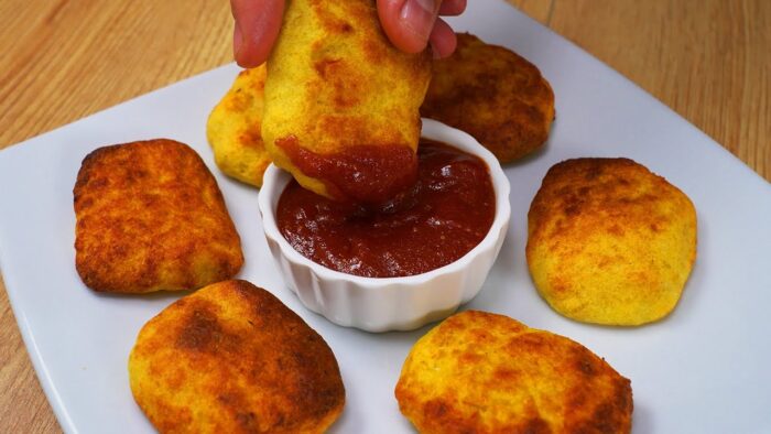 Nuggets de pollo caseros en freidora de aire || Nuggets de pollo con salsa BBQ