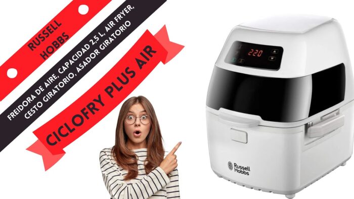 Russell Hobbs Freidora Sin Aceite Ciclofry Plus Air Cesto Giratorio, Asador Giratorio y Kebab