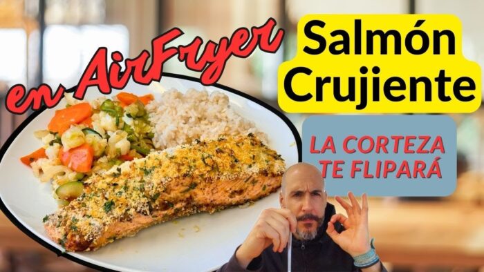 Salmón Crujiente en Freidora de Aire | Receta Saludable con Arroz Integral y Verduras a la Plancha