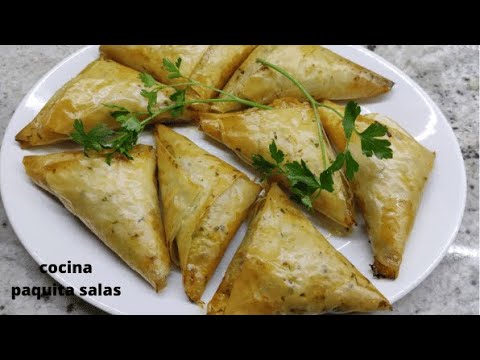 TRIANGULOS DE MASA FILO RELLENOS DE VERDURAS Y POLLO con thermomix/COCINA FACIL/COCINA PAQUITA SALAS