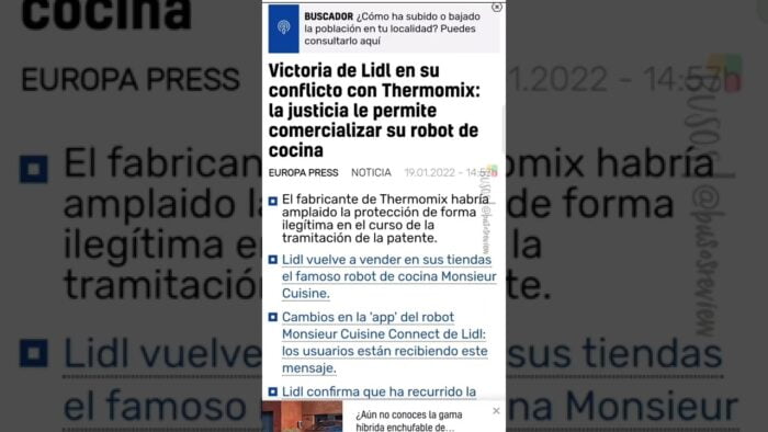 Victoria de Lidl en su conflicto con Thermomix segun recoge 20 minutos #monsiercuisine #thermomix
