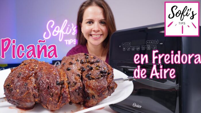 Como cocinar carne en freidora de aire Oster CKSTAFOV3 RECETA PICAÑA accesorio giratorio rosticero