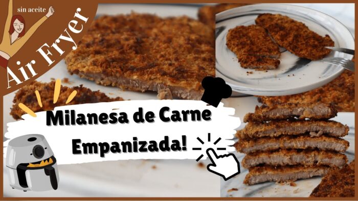 Milanesa de Carne Empanizada FRITA! SIN ACEITE en la Freidora de Aire, receta super facil #airfryer