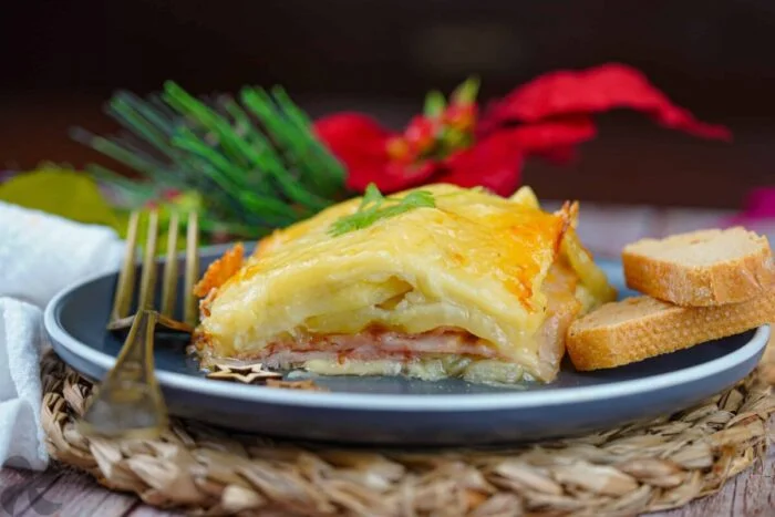 Lasaña de patatas con panceta