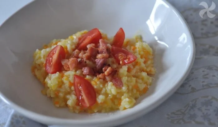 Risotto de zanahoria con beicon