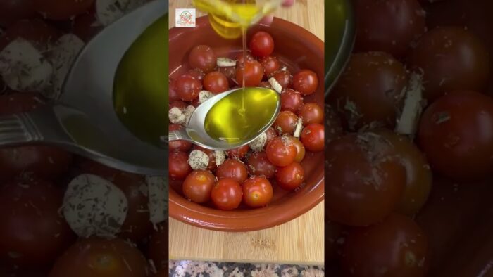 Tomates cherry en freidora de aire. ¡Sano y delicioso!