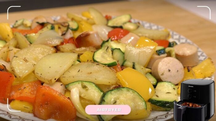VERDURAS con SALCHICHAS en  #airfryer 😋 Receta en FREIDORA DE AIRE 🔥💨