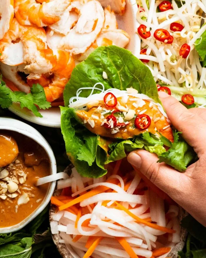Vietnamese Lettuce Wraps with peanut sauce