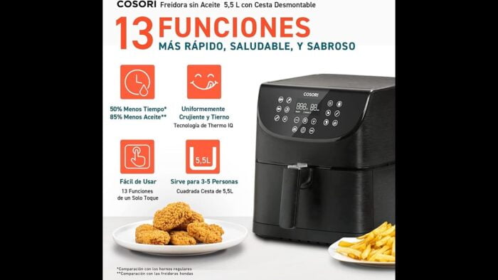 COSORI Freidora sin Aceite 5.5 L, freidora aire caliente con 100 recetas en español,