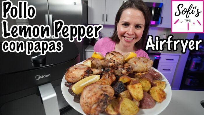 Receta en freidora de aire dos zonas: 🍋🍗 Piernas de Pollo al Limón con Pimienta y Papas Cambray 😋