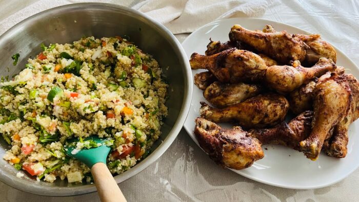 Ensalada de Quinoa y pollo en freidora de aire ! | Receta Saludable y súper fácil de preparar .