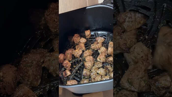 Steak bites in air fryer #cooking #recipe #airfryer #steakbites