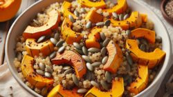 Ensalada de calabaza asada con quinoa y pepitas de girasol: una opción vegetariana llena de colo ...