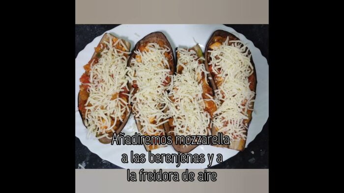 Berenjenas rellenas, gratinamos en freidora de aire. #freidoradeaire #receta #food #comida