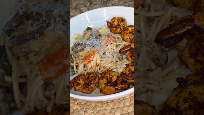 Easy Boursin Pasta & Air Fryer Shrimp recipe✨ #lunch #easyrecipe #dinner #airfryer #shrimp #pasta