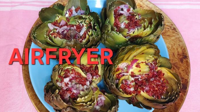 FLORES DE ALCACHOFAS CON JAMÓN Y CEBOLLA, en Air Fryer!