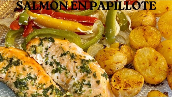 SALMON  🦈 EN PAPILLOTE CON PATATAS FRANCESAS 👩🏻 🍳👍👏😋!! CON FREIDORA DE AIRE!!